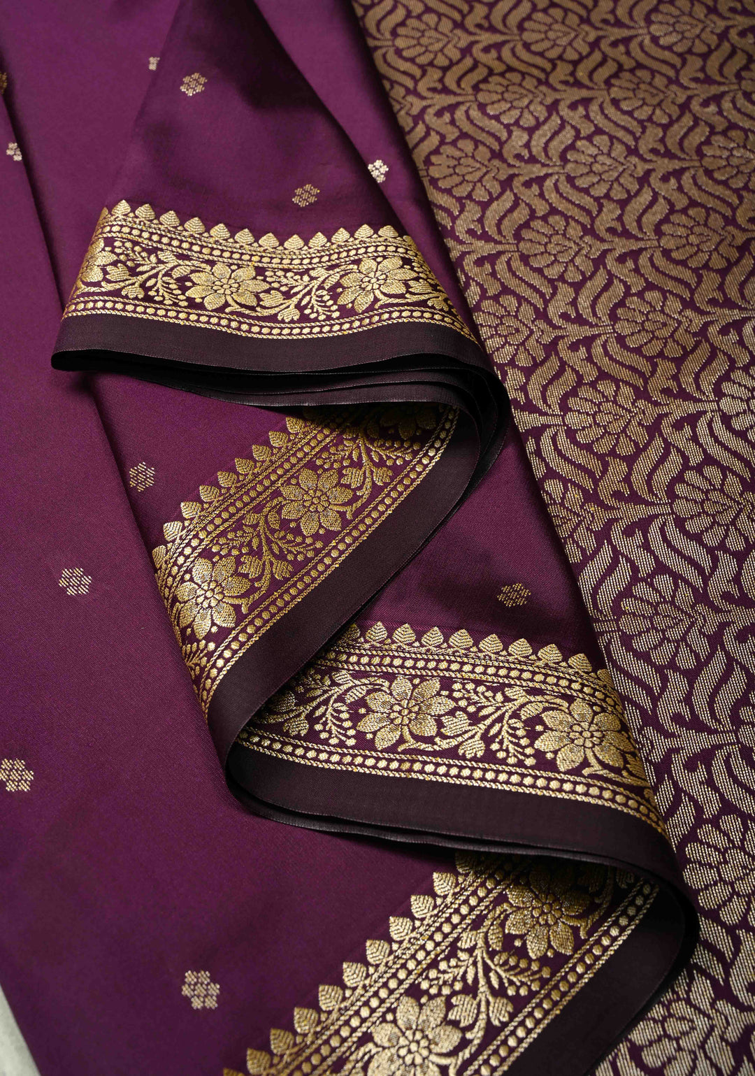 Deep Plum Semi Silk Saree with Chunri Buttis and Minimal Zari Border