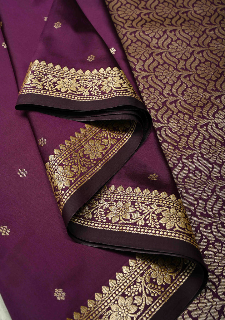 Deep Plum Semi Silk Saree with Chunri Buttis and Minimal Zari Border