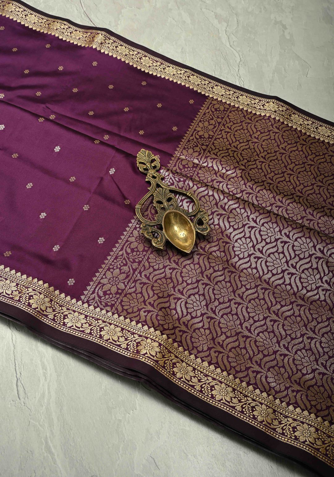 Deep Plum Semi Silk Saree with Chunri Buttis and Minimal Zari Border