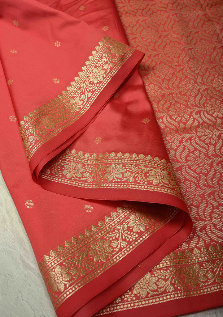 Amaranth Semi Silk Saree with Chunri Buttis and Minimal Zari Border