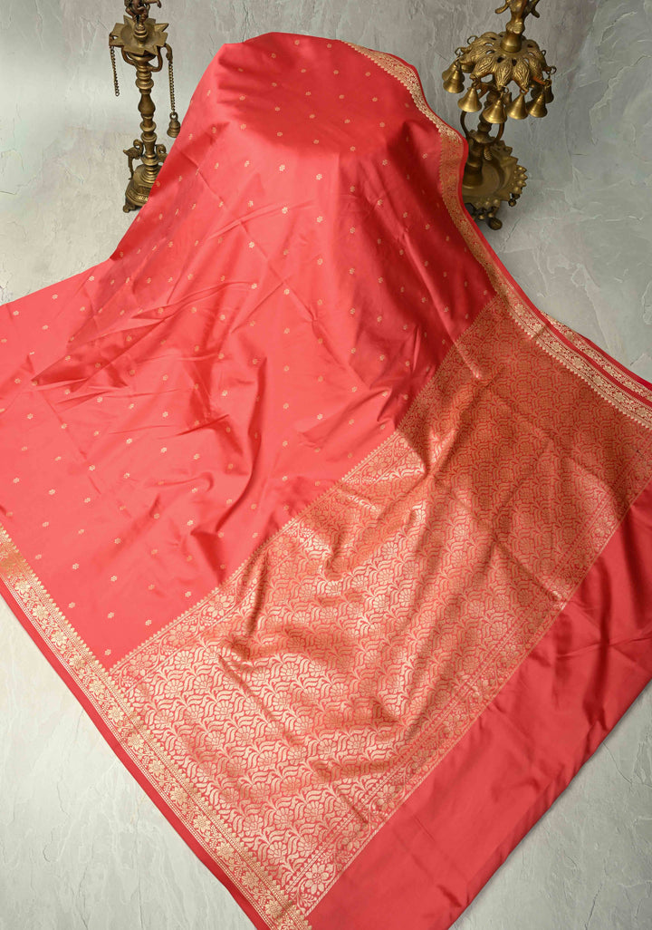 Amaranth Semi Silk Saree with Chunri Buttis and Minimal Zari Border