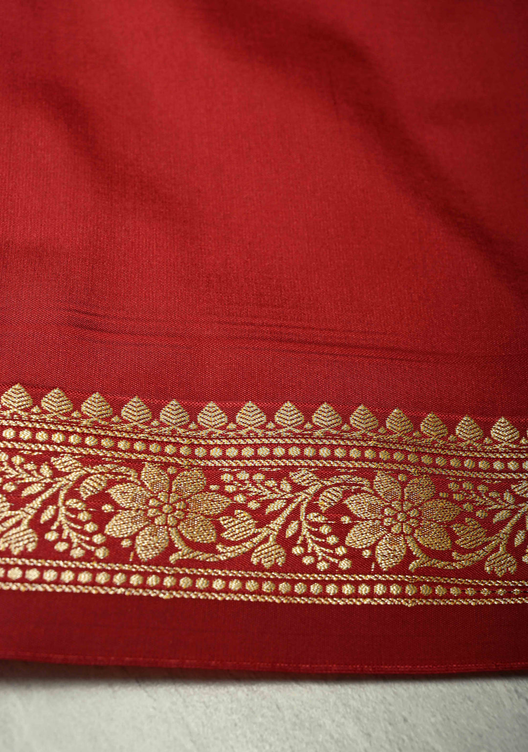 Crimson Red Semi Silk Saree with Chunri Buttis and Minimal Zari Border
