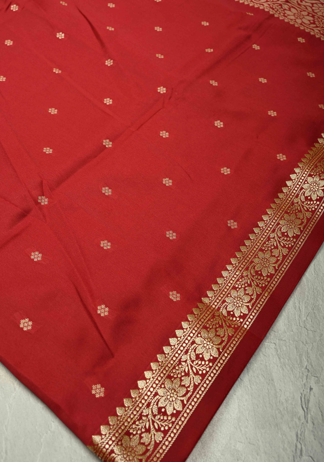 Crimson Red Semi Silk Saree with Chunri Buttis and Minimal Zari Border