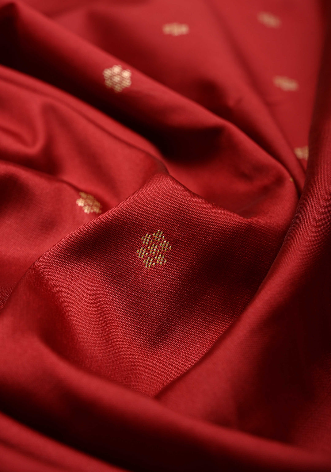 Crimson Red Semi Silk Saree with Chunri Buttis and Minimal Zari Border