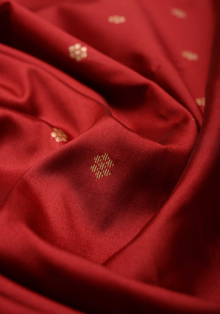 Crimson Red Semi Silk Saree with Chunri Buttis and Minimal Zari Border