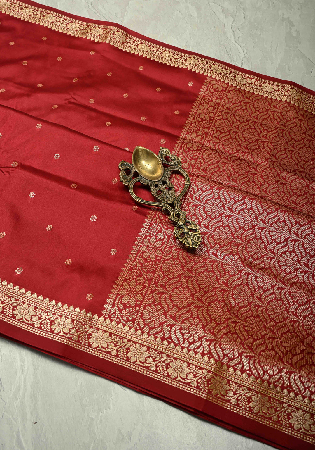 Crimson Red Semi Silk Saree with Chunri Buttis and Minimal Zari Border