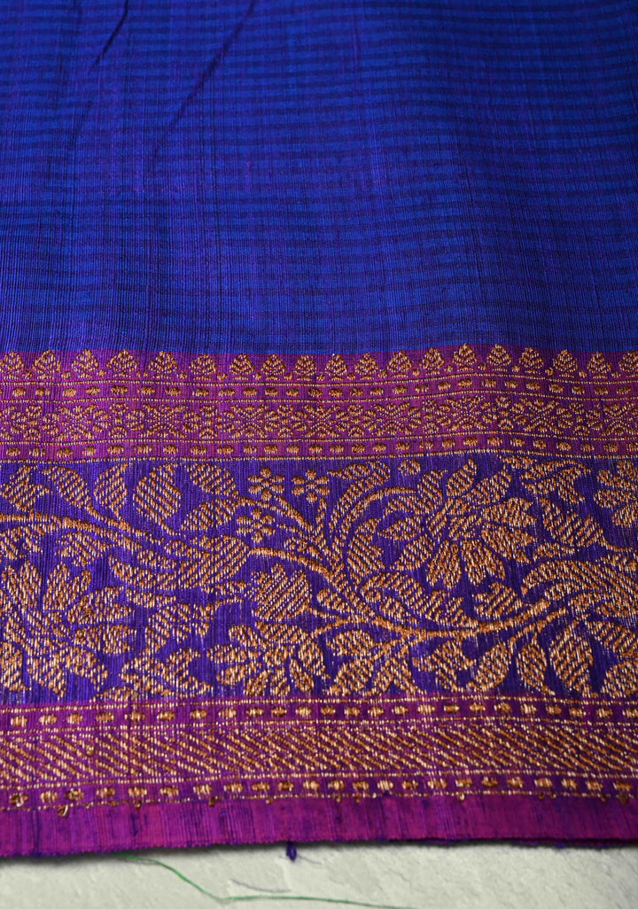 Green-Blue Pure Banarasi Dupion Silk Saree with Antique Buttas and Zari Border | SILK MARK CERTIFIED