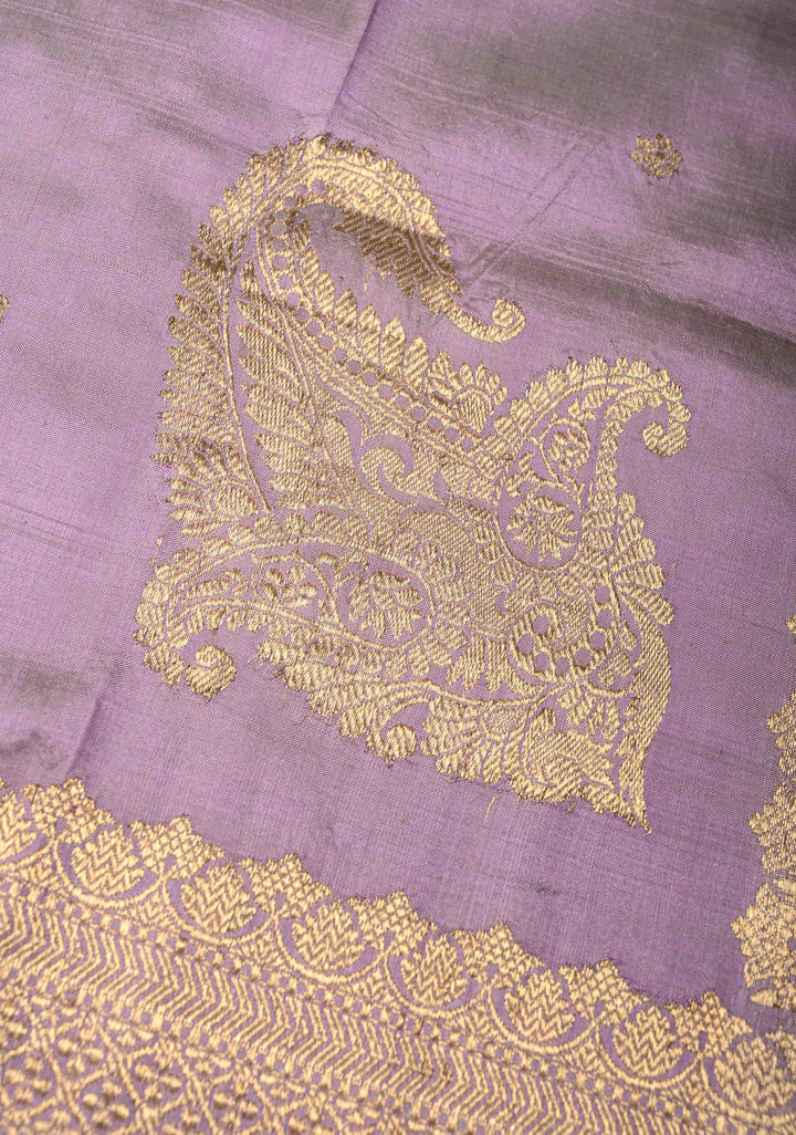 Lilac Lightweight Banarasi Katan Silk Saree with Floral Buttis Koniya Motifs and Border | SILK MARK CERTIFIED | SHOBITAM