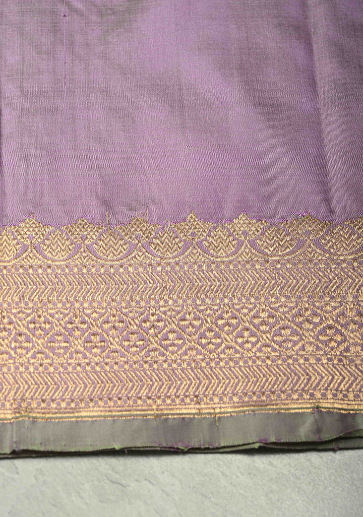 Lilac Lightweight Banarasi Katan Silk Saree with Floral Buttis Koniya Motifs and Border | SILK MARK CERTIFIED | SHOBITAM