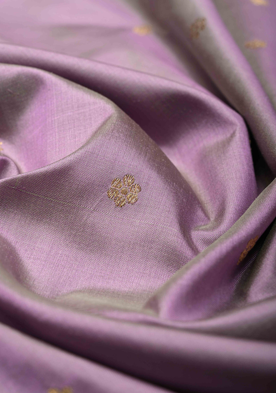 Lilac Lightweight Banarasi Katan Silk Saree with Floral Buttis Koniya Motifs and Border | SILK MARK CERTIFIED | SHOBITAM