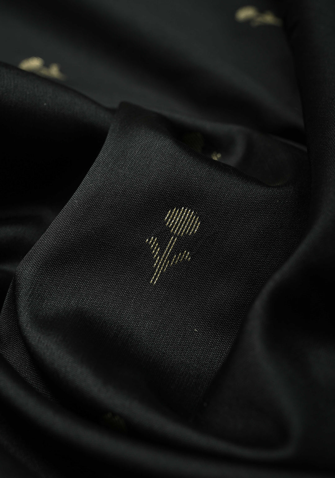 Black Semi Silk Saree with Floral Buttis and Alfi Zari Border | SHOBITAM