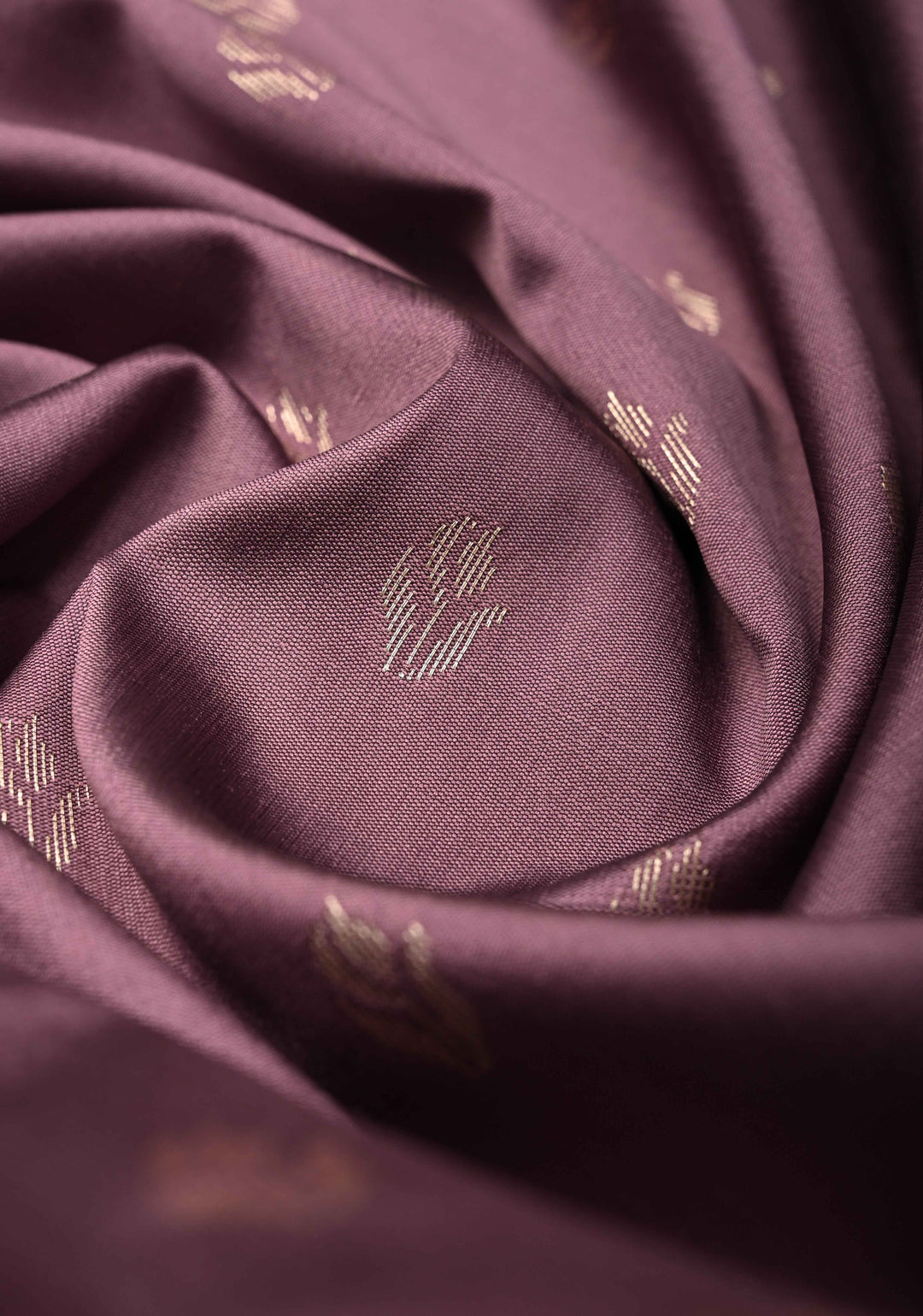 Dark Mauve Semi Silk Saree with Floral Buttas and Alfi Zari Border
