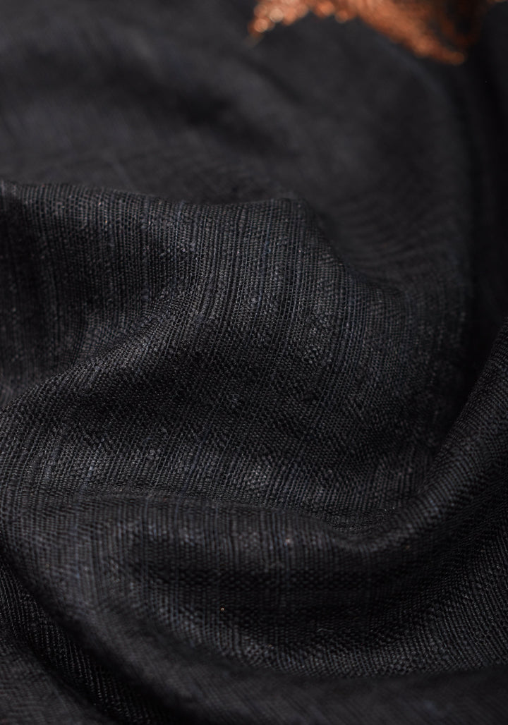 Banarasi Pure Tussar Silk Saree in Black with two tone borders and Damask Motifs | SILK MARK CERTIFIED