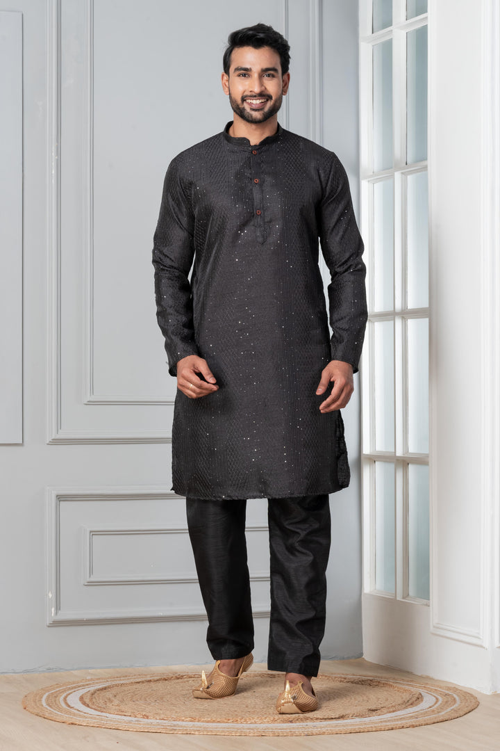 Black Aura Silk Kurta Set | SHOBITAM