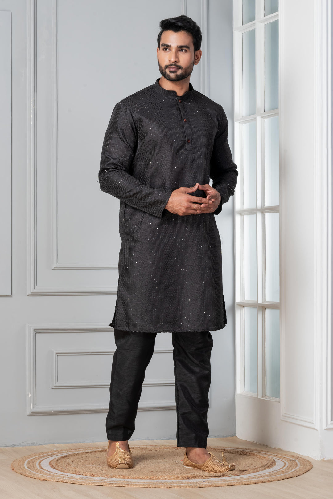 Black Aura Silk Kurta Set | SHOBITAM