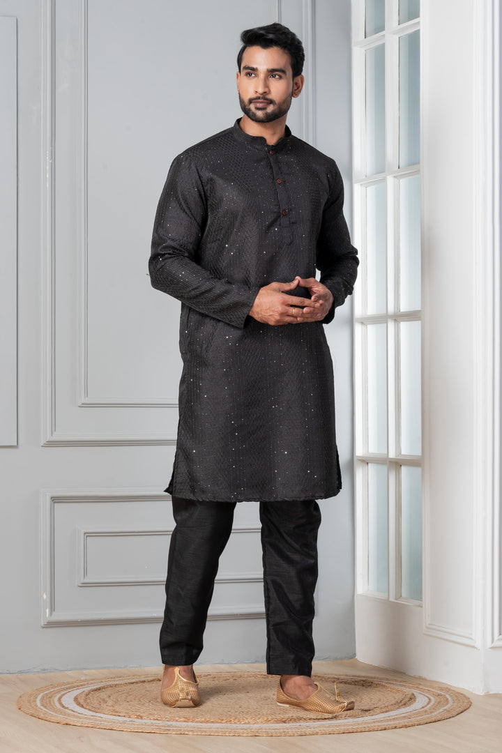 Black Aura Silk Kurta Set | SHOBITAM