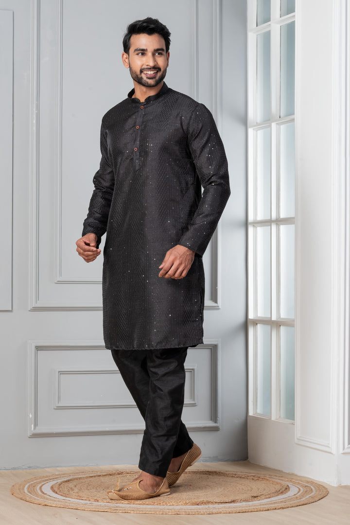 Black Aura Silk Kurta Set | SHOBITAM