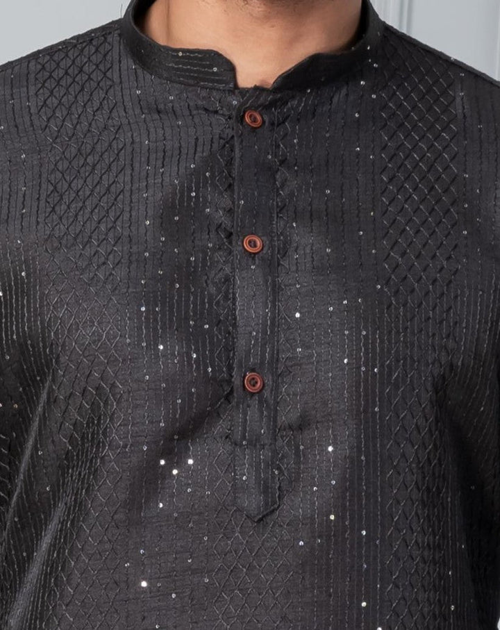 Black Aura Silk Kurta Set | SHOBITAM
