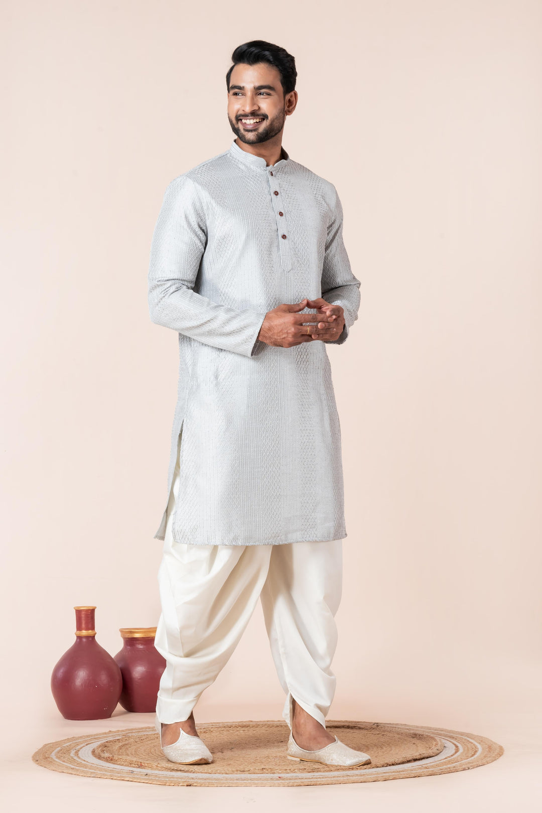 Men’s Artic Silver Grey Kurta | SHOBITAM