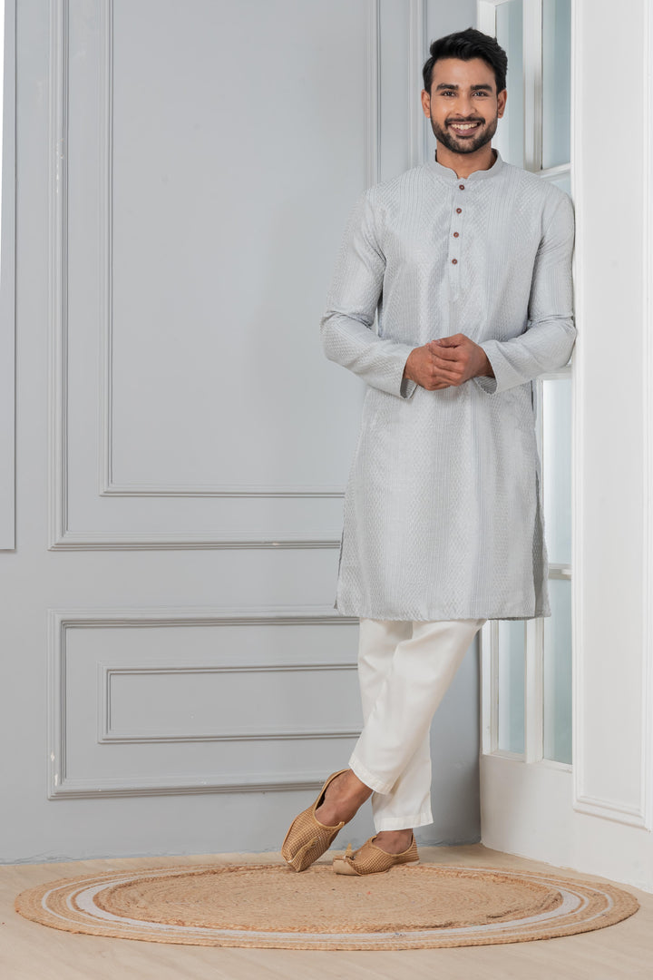 Men’s Artic Silver Grey Kurta | SHOBITAM