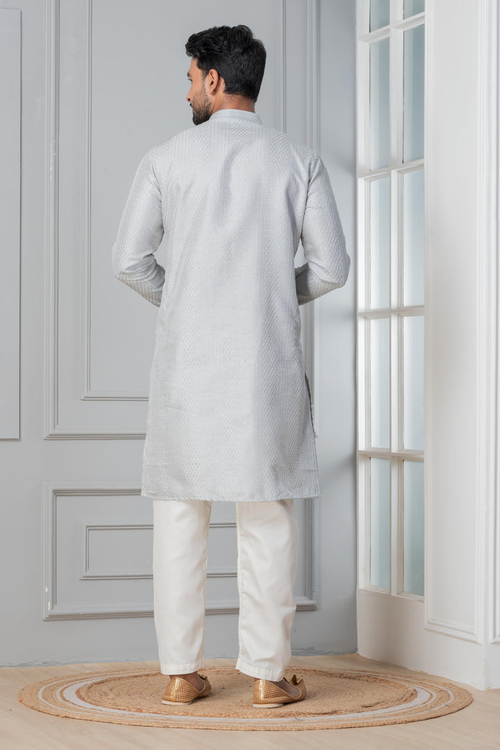 Men’s Artic Silver Grey Kurta | SHOBITAM