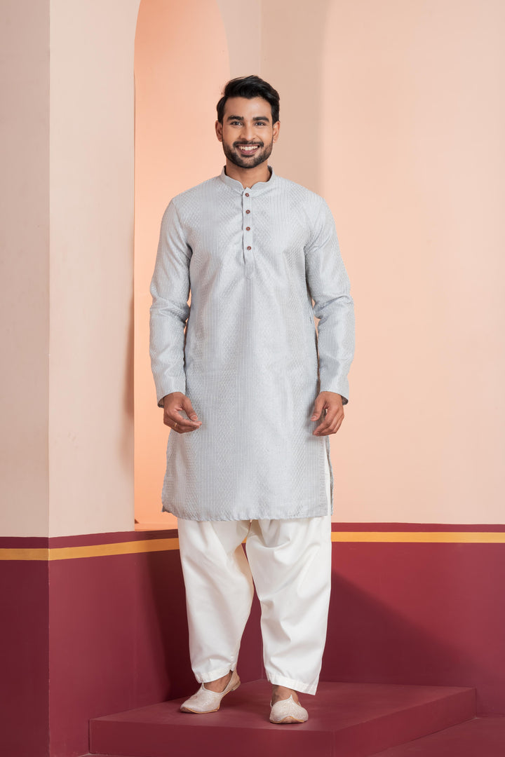 Men’s Artic Silver Grey Kurta | SHOBITAM