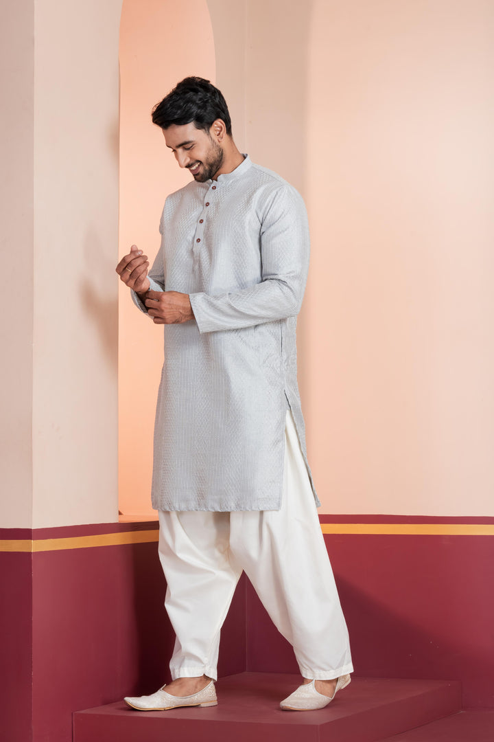 Men’s Artic Silver Grey Kurta | SHOBITAM