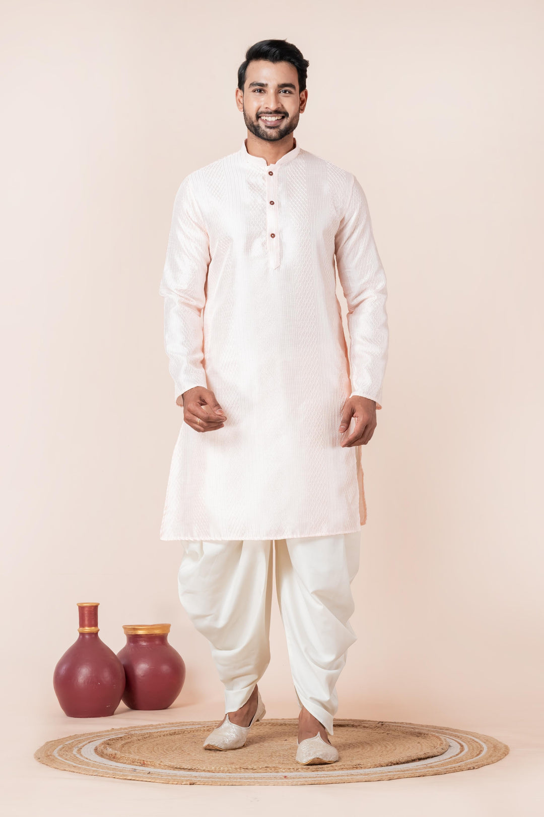 Rose Quartz Silk Kurta For Men | SHOBITAM