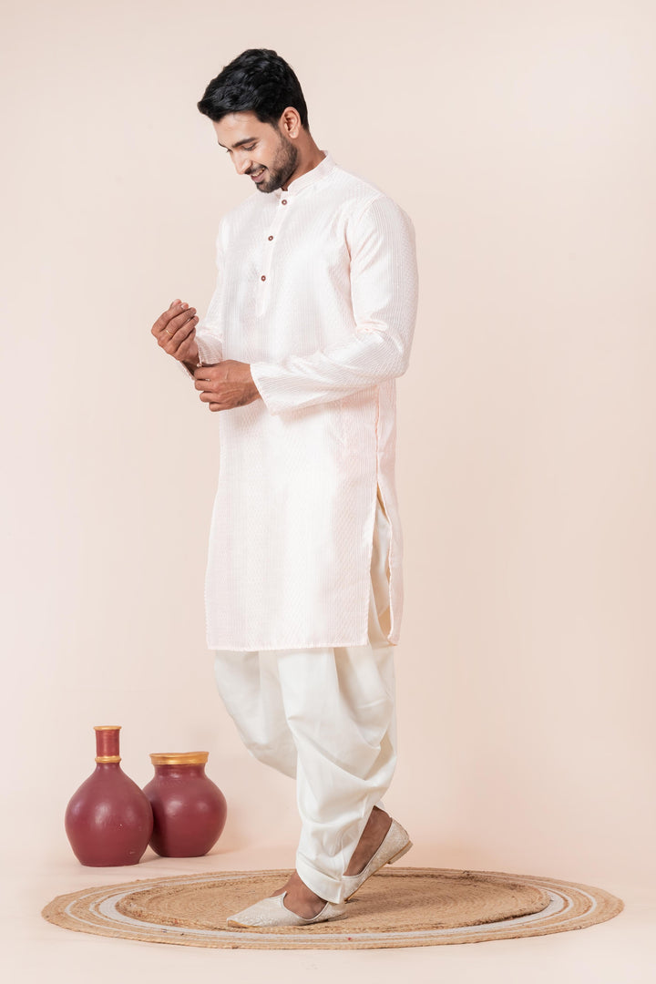 Rose Quartz Silk Kurta For Men | SHOBITAM