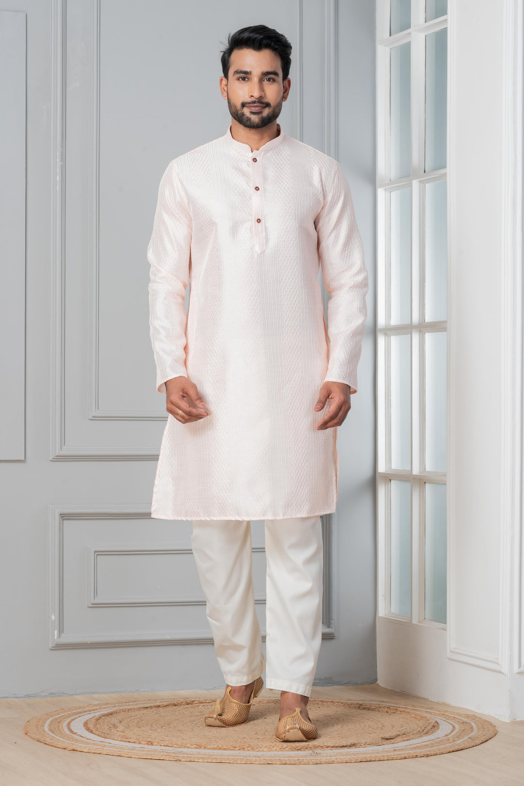 Rose Quartz Silk Kurta For Men | SHOBITAM