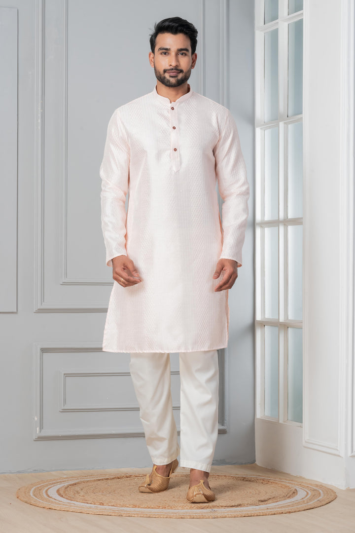 Rose Quartz Silk Kurta For Men | SHOBITAM