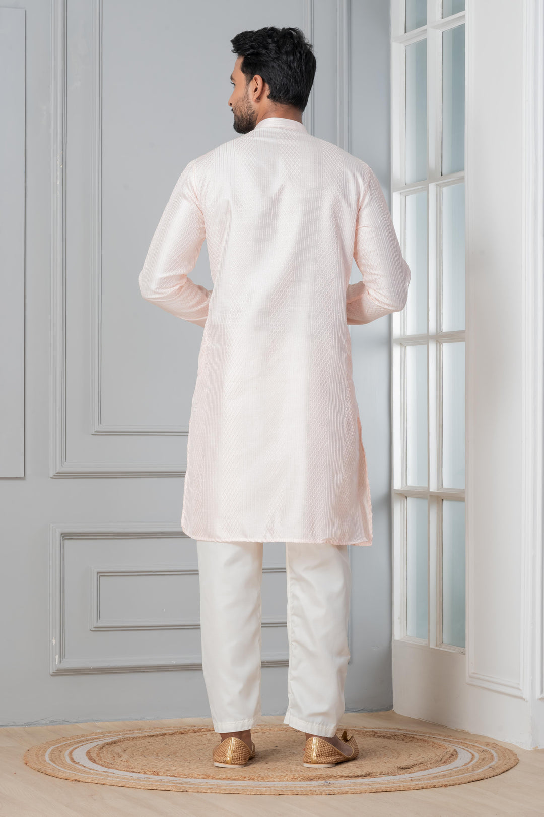 Rose Quartz Silk Kurta For Men | SHOBITAM