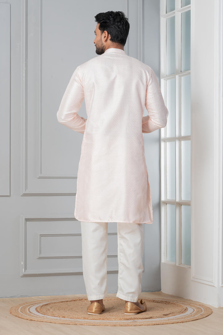 Rose Quartz Silk Kurta For Men | SHOBITAM