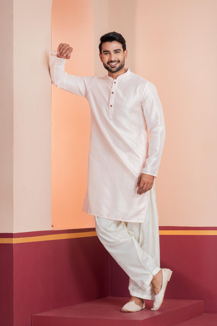 Rose Quartz Silk Kurta For Men | SHOBITAM