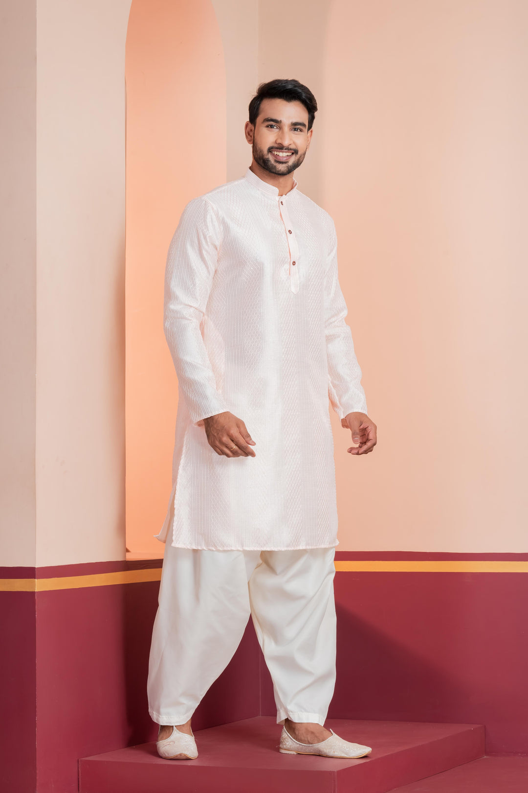 Rose Quartz Silk Kurta For Men | SHOBITAM