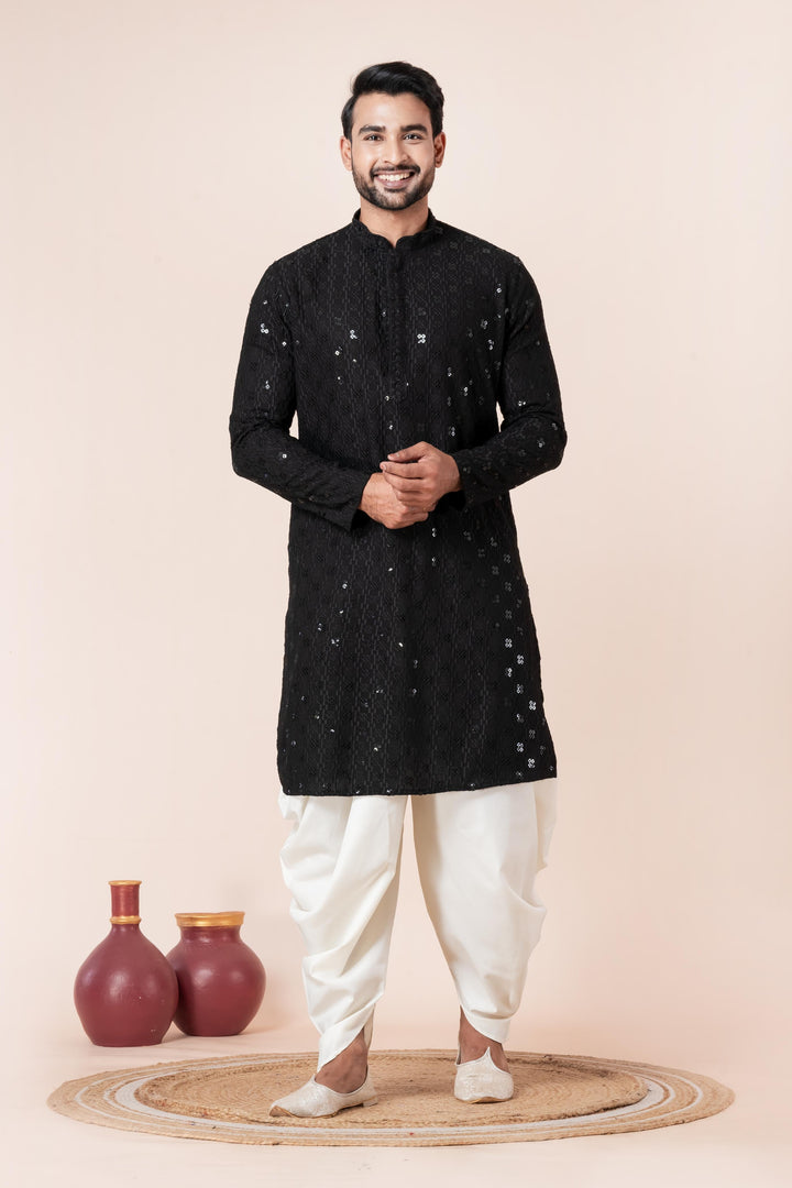 Obsidian Starfall Silk Kurta For Men | SHOBITAM