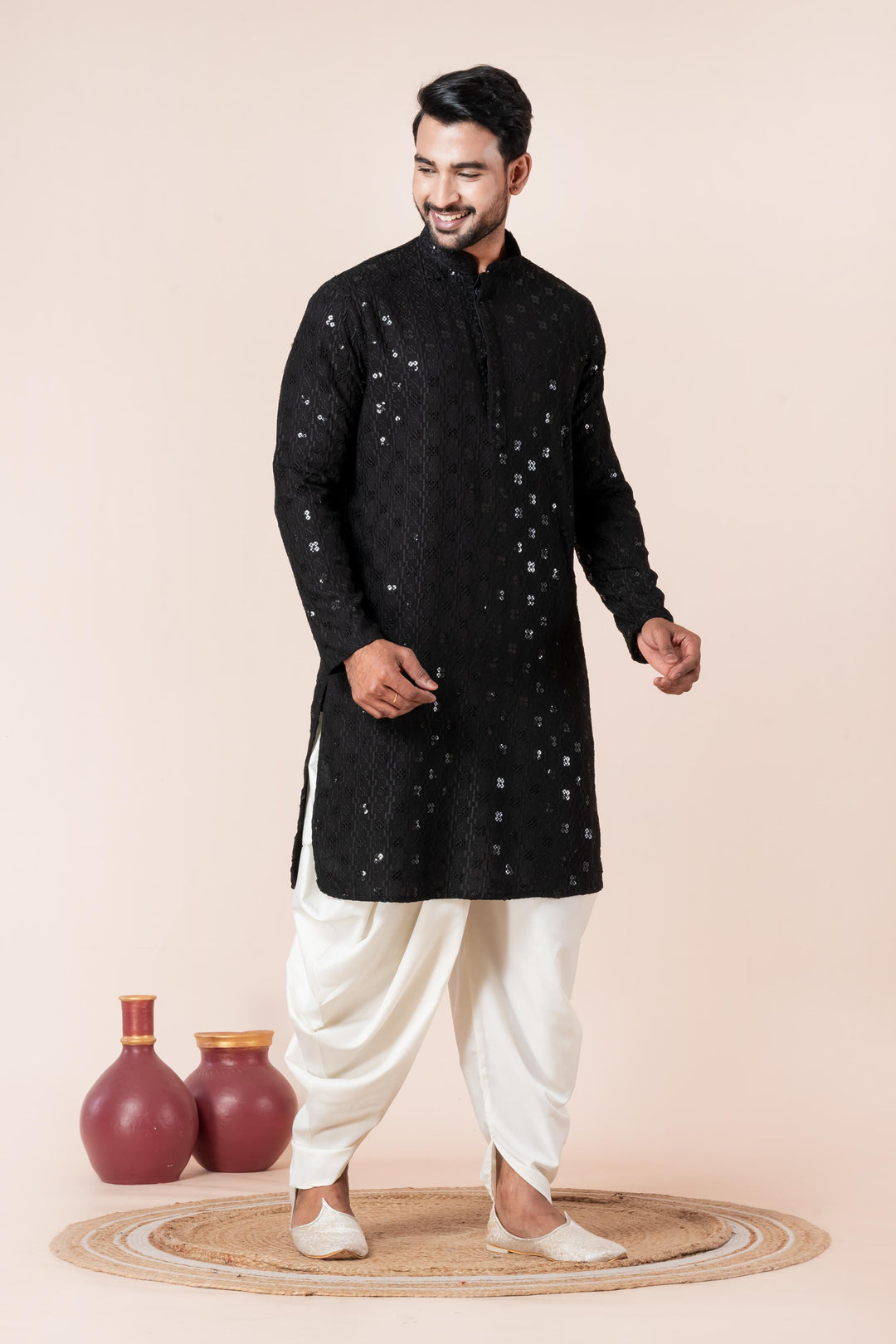 Obsidian Starfall Silk Kurta For Men | SHOBITAM