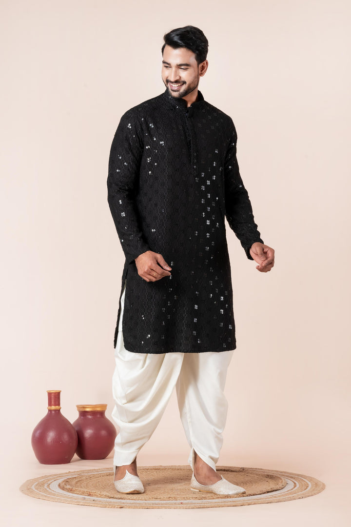 Obsidian Starfall Silk Kurta For Men | SHOBITAM