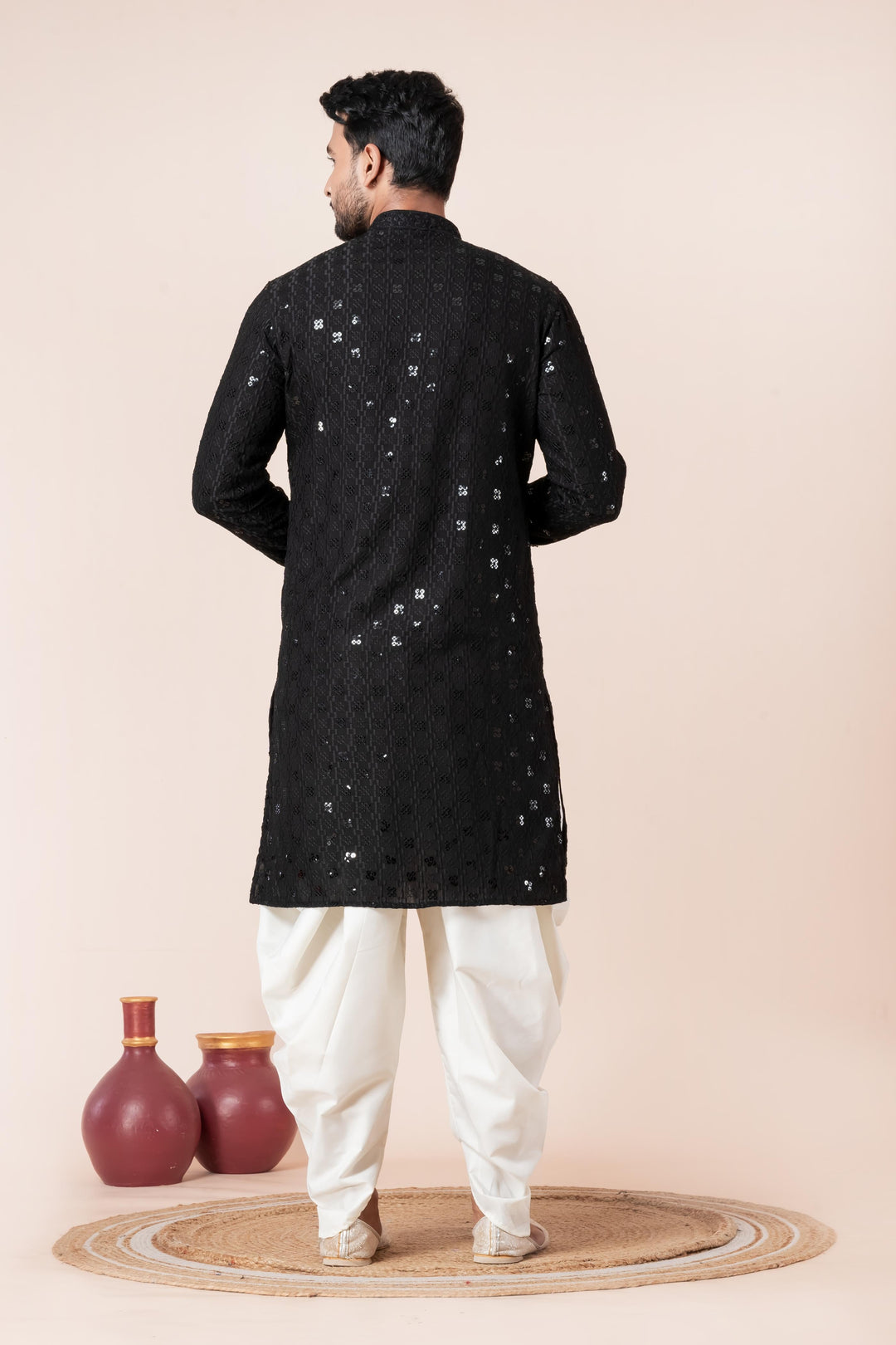Obsidian Starfall Silk Kurta For Men | SHOBITAM