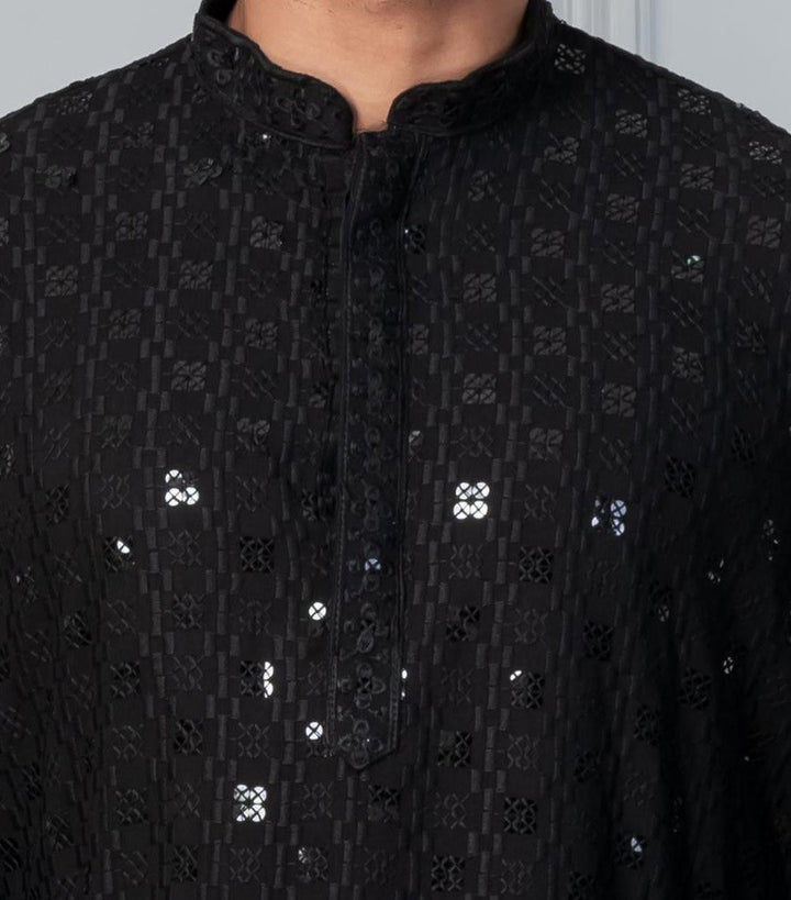 Obsidian Starfall Silk Kurta For Men | SHOBITAM