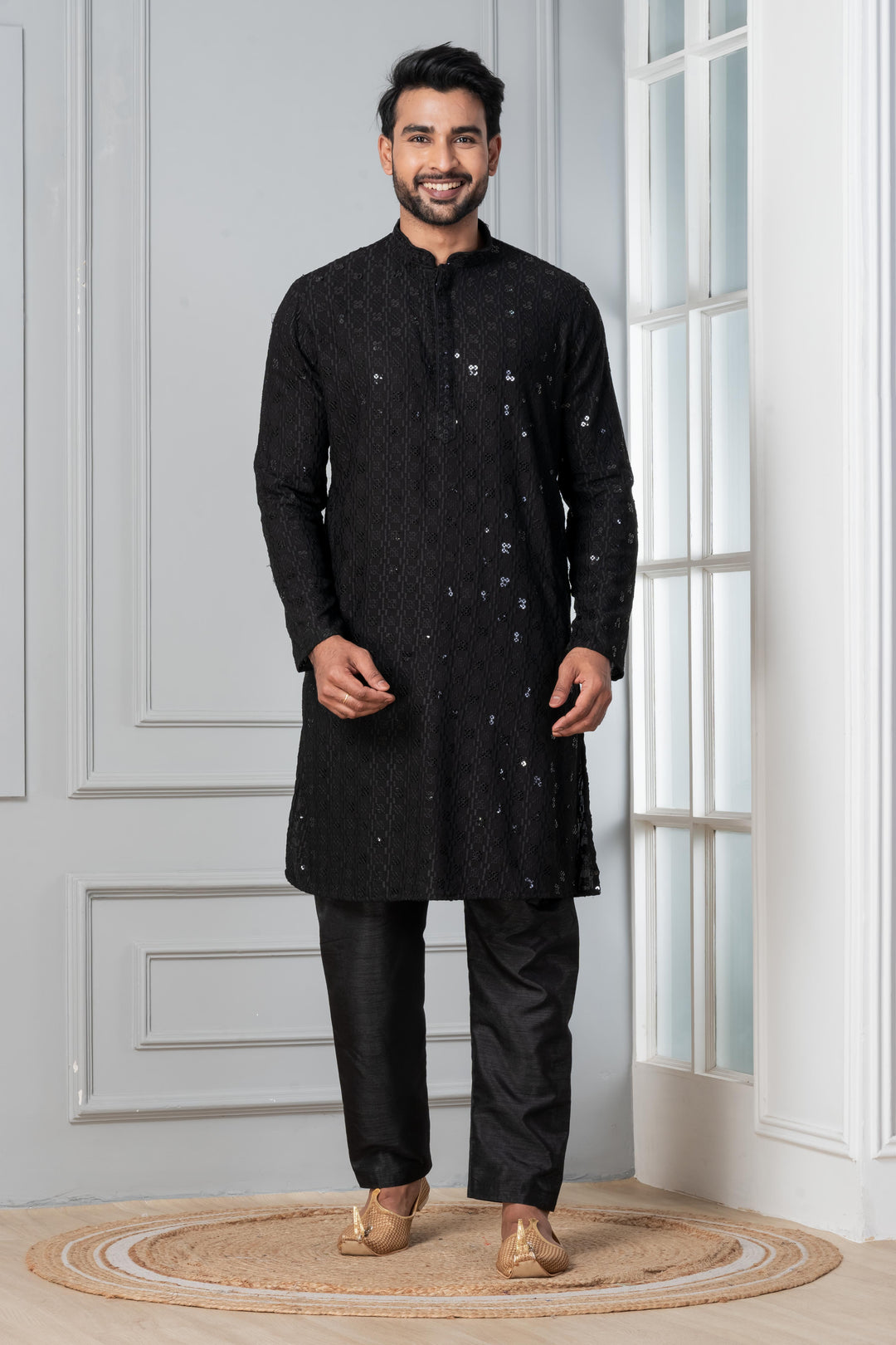 Noor Radiant Sequin Silk Kurta Set for Men | SHOBITAM