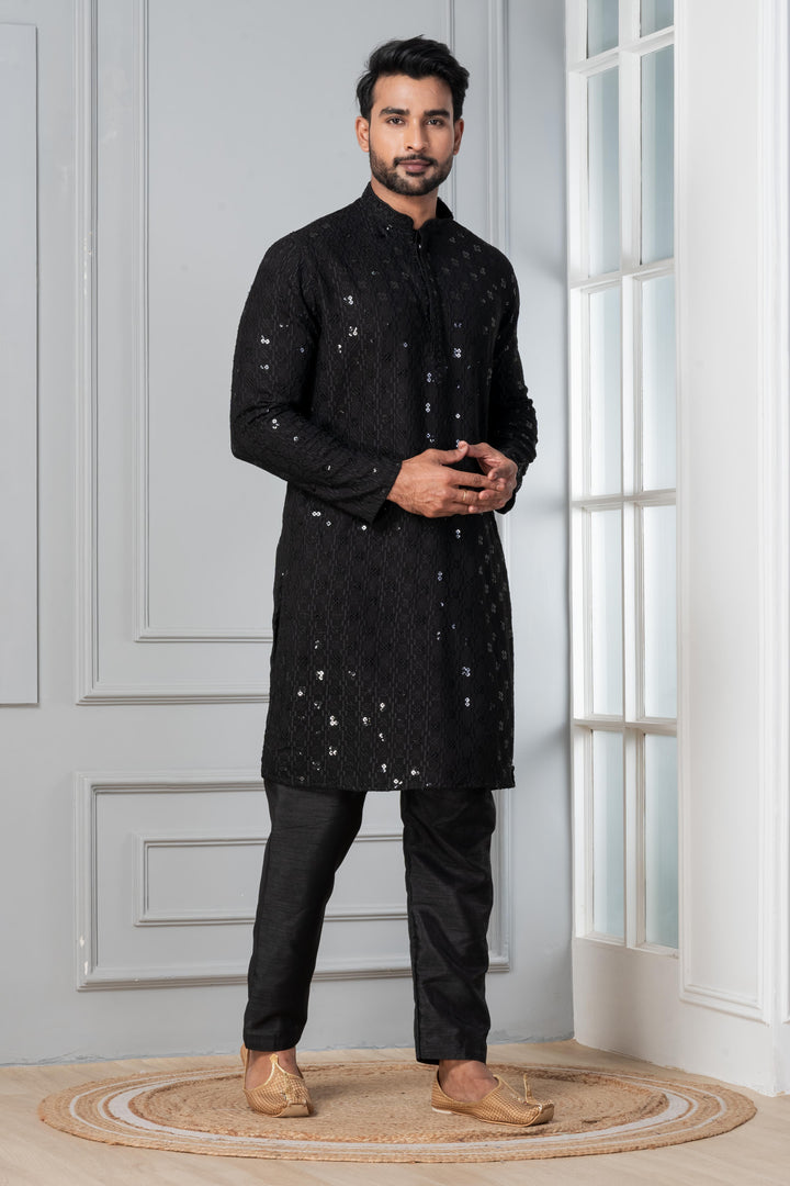 Noor Radiant Sequin Silk Kurta Set for Men | SHOBITAM