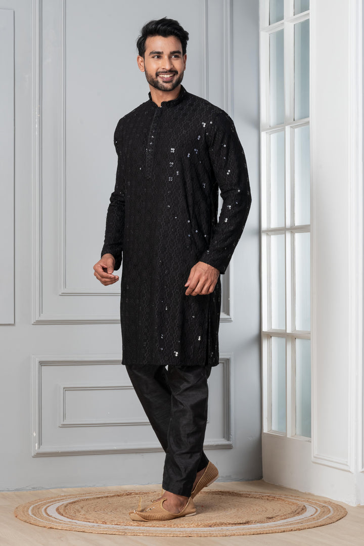Noor Radiant Sequin Silk Kurta Set for Men | SHOBITAM