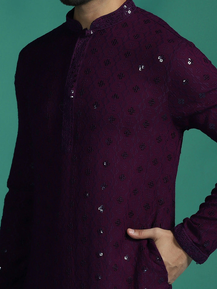 Purple Cotton Silk Kurta Set for Men | SHOBITAM