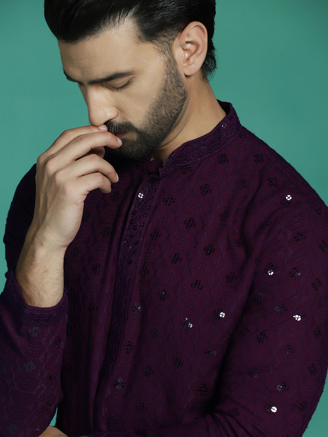 Purple Cotton Silk Kurta Set for Men | SHOBITAM