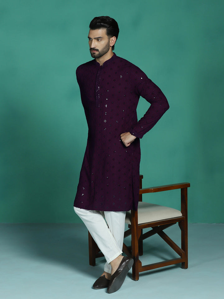 Purple Cotton Silk Kurta Set for Men | SHOBITAM