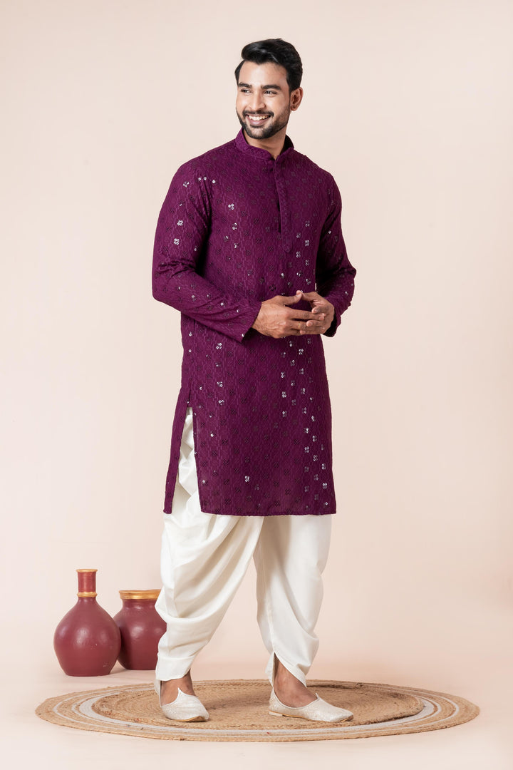 Royal Amethyst Embroidered Kurta For Men | SHOBITAM