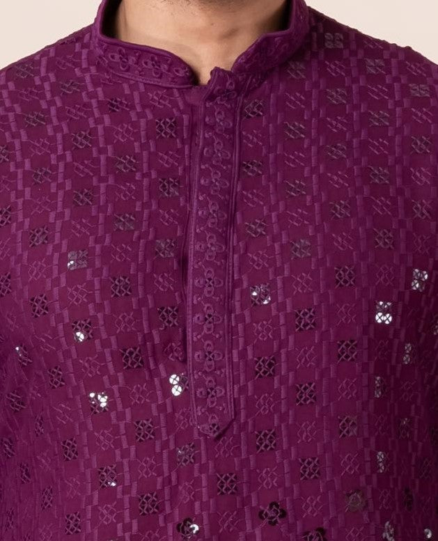 Royal Amethyst Embroidered Kurta For Men | SHOBITAM