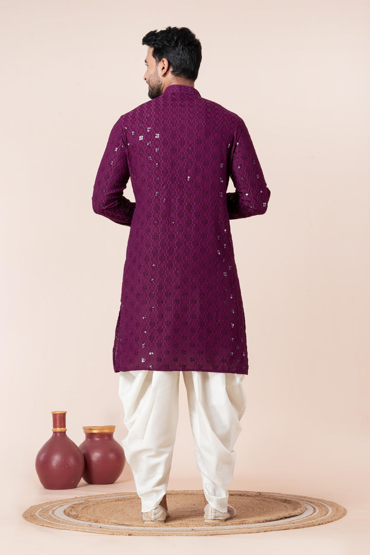 Royal Amethyst Embroidered Kurta For Men | SHOBITAM