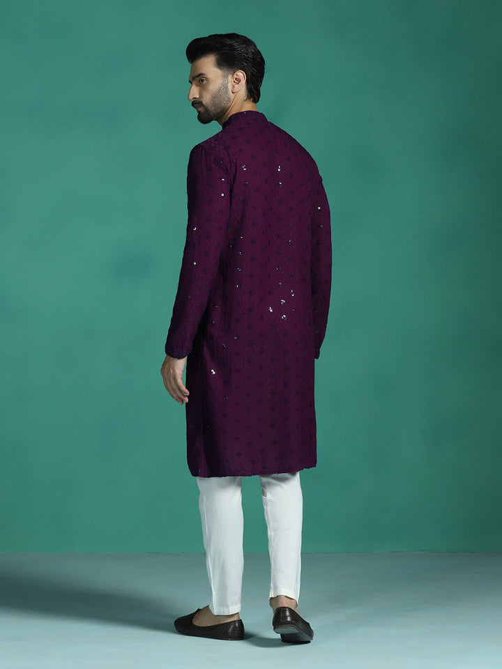 Purple Cotton Silk Kurta Set for Men | SHOBITAM